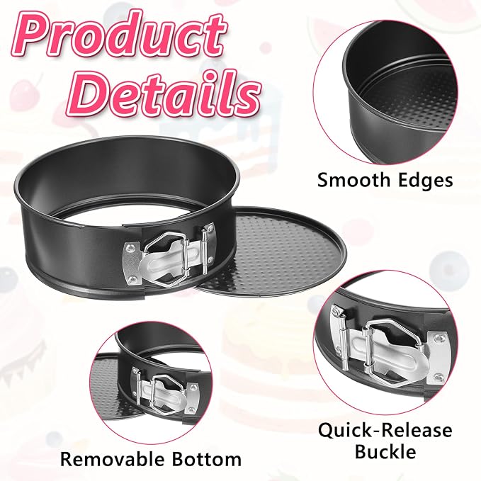 4" 7" 9" Springform Cake Pans Set with Easy Clean Silicone Baking Mat and Silicone Liners Protector Prevent Cake from Sticking to Bottom and Side Nonstick Cheesecake Pan with Removable Bottom