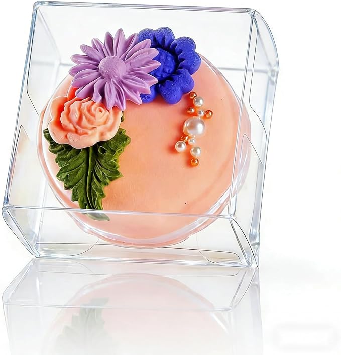 50 Pack Small Clear Boxes Single Chocolate Covered Ore Boxes Macaron Boxes Party Favor Box for Candy Christmas Birthday Wedding (2.17"×2.17"×1.39")