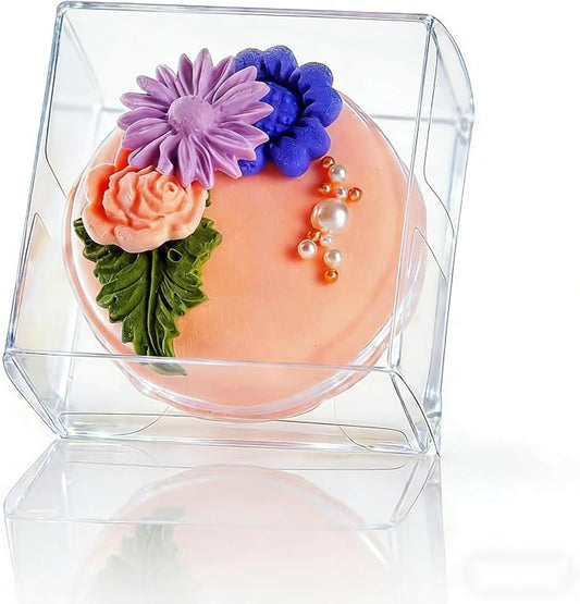 50 Pack Small Clear Boxes Single Chocolate Covered Ore Boxes Macaron Boxes Party Favor Box for Candy Christmas Birthday Wedding (2.17"×2.17"×1.39")