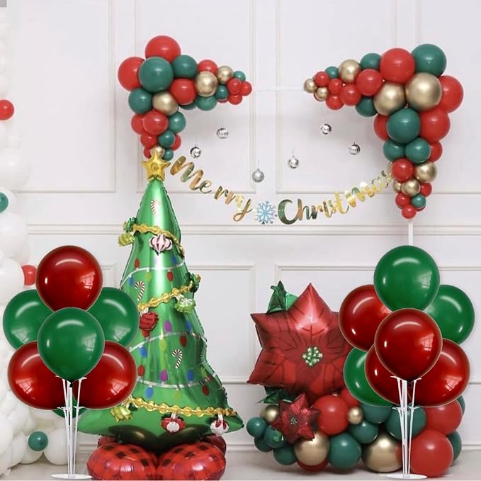 TONIFUL 4 Set Christmas Theme Wine Red Dark Green Balloon Stand Centerpiece Table Decorations for Christmas Decoration,Celebration Party Bar,Birthday Decorations,Anniversary