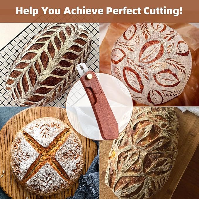 Bread Lame Dough Scoring Tool and 15 Razor Blades, Upgraded Wooden Dough Scorer Knife with 2 Magnetic for Convenient Storage, Bread Scorers Tool for Breads Baking, Homemade Bread（Black Walnut）