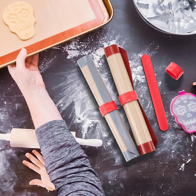 Teenyyou 4 Pcs Silicone Storage Band for Baking Mats Wrapping Paper Clamps Silicone Roll Holder Flip Wraps Gift Poster Paper Roll Holder Slap Bands for Christmas Storage Organization