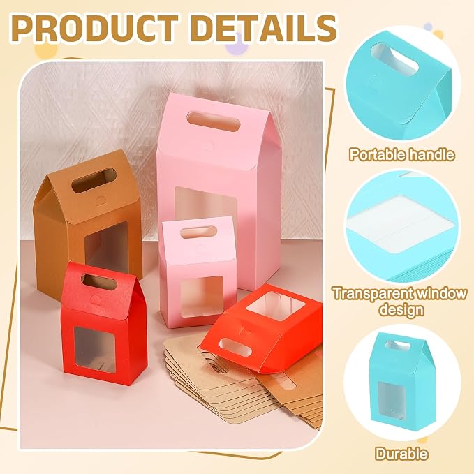 uxcell 12Pcs Gift Boxes, Favor Box with Clear Window and Handle, Stand Up Favor Treat Boxes for Candy, Cookies, Party Store, Packaging, Wedding, Blue