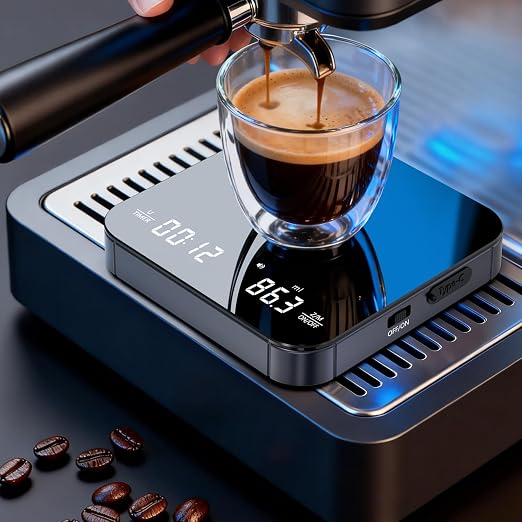 Mik-Nana Mini Coffee Scale with Timer, 2kg/0.1g Rechargeable Espresso Scale | Digital Kitchen Scale for Espresso and Pour-Over Coffee, 4 Brew Modes