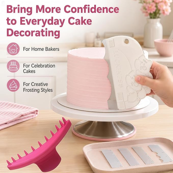 2PCS Cake Smoother Scraper,Arch Guide Tool | Cake DecoratingSuppliesRemovableandreplaceablescraping blades(included replaceablescrapers)for6-12"One Large and One Small