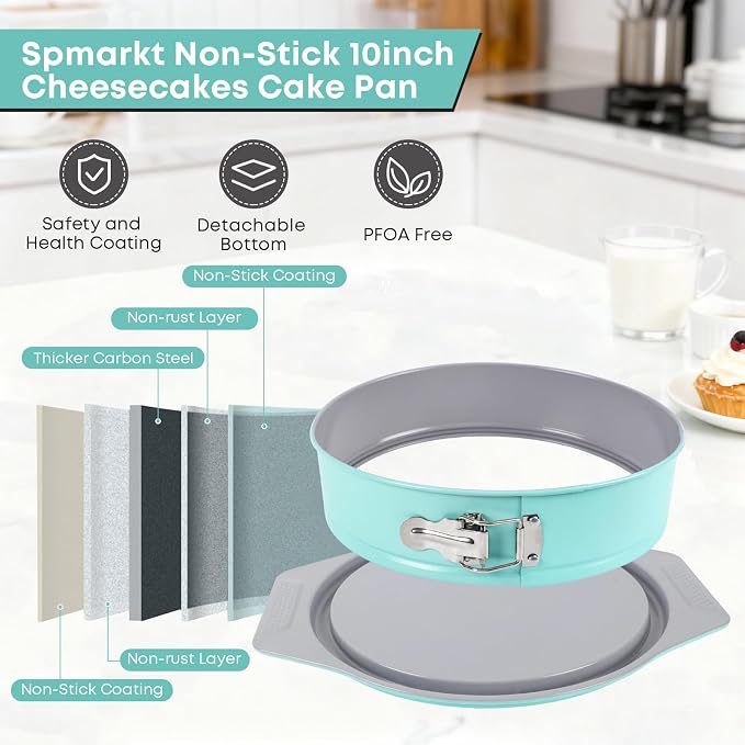 10 Inch Springform Pan - Groove-Seal Design Prevents Batter Leaks, No Foil Needed, Nonstick Cheesecake Pan with Removable Tray & Handles, Aluminized Steel, PFOA-Free for Cheesecake, Mousse