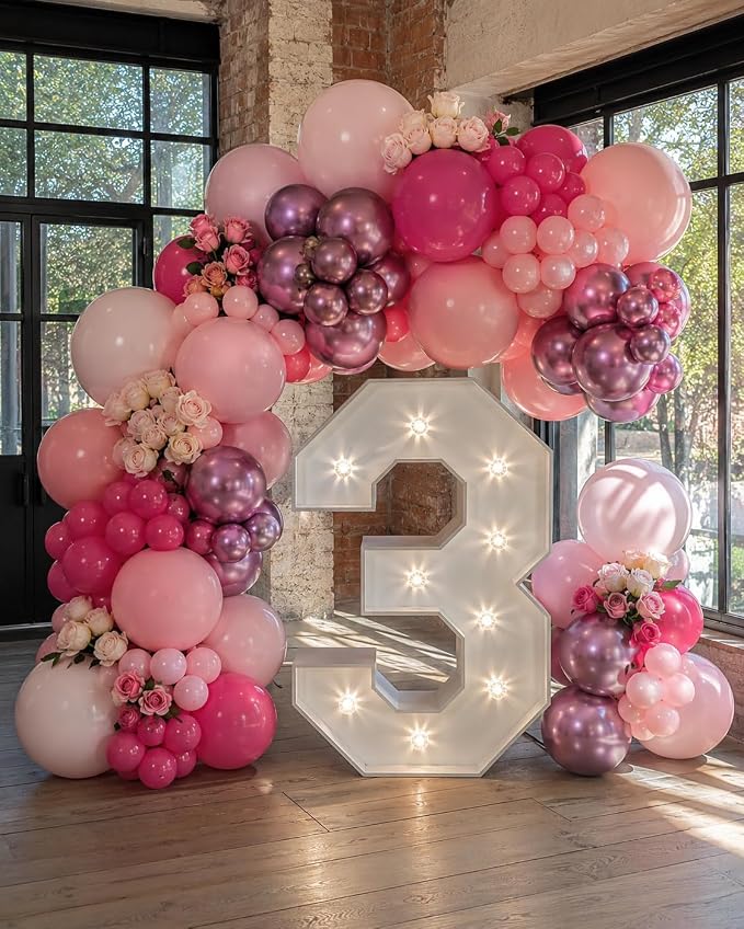 450Pcs Pink Balloons Garland Arch Kit - 18 12 10 5 Inch Different Sizes Hot Pink Metallic Pink Shades of Pink Latex Balloon for Girl Birthday Baby Shower Princess Wedding Party Decorations