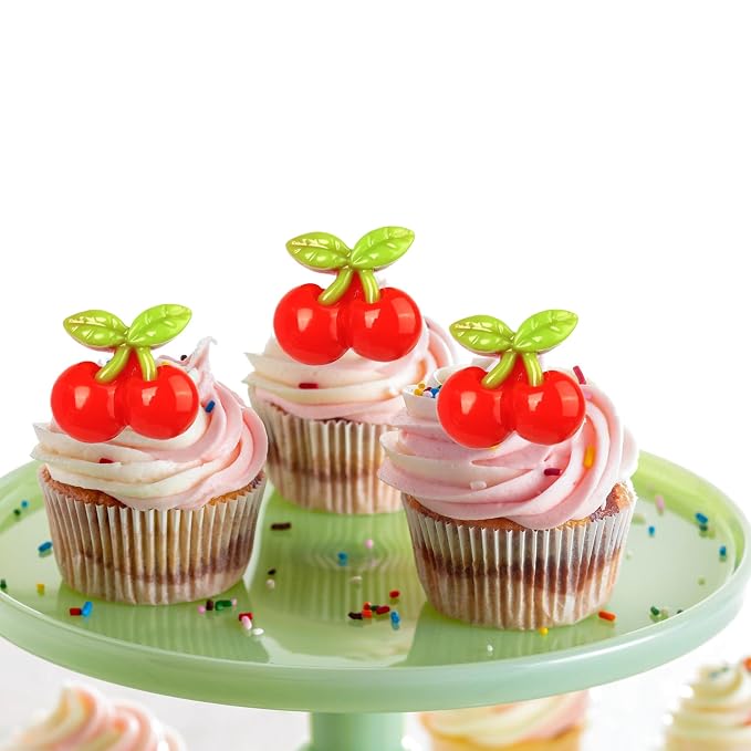 30 PCS Cherry Cupcake Toppers Red Sweet Cherry Cupcake Picks Fruit Theme Cupcake Decorations for Cherry Theme Baby Shower Kids Birthday Party Cake Decorations Supplies