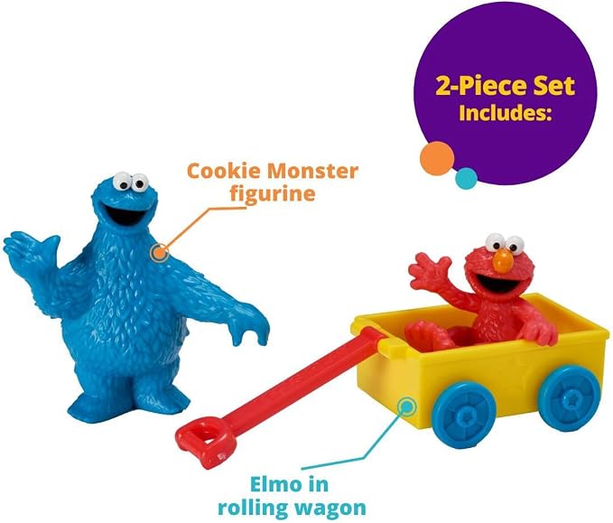 DecoSet® Sesame Street® Let's Play Cake Topper, 2-Piece Birthday Cake Decoration with Cookie Monster and Elmo in a Free-Wheeling Wagon, Ready to Use, Food Safe