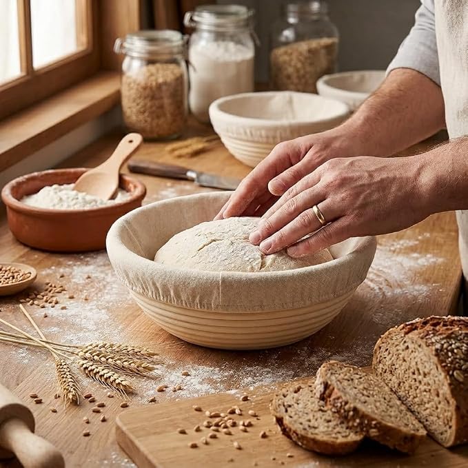 Saint Germain Bakery Premium Round Bread Banneton Basket with Liner (Set of 2 9" Round Baskets)