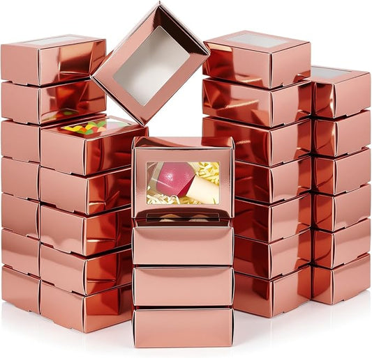 Zonon 60 Pcs Soap Boxes for Homemade Packaging, Mini Kraft Boxes with Window for Bakery Candy Soap Making Gift Packaging, 3.7x2.6x1.4 Inch (Rose Gold)
