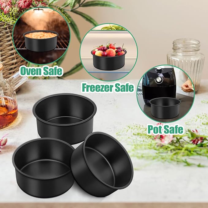TeamFar 4inch Cake Pan Set of 3, Nonstick Mini Round Baking Cake Pan with Stainless Steel Core, for Baking Smash/Layer Cakes, Healthy & Heatproof, Release Easily & Easy Clean