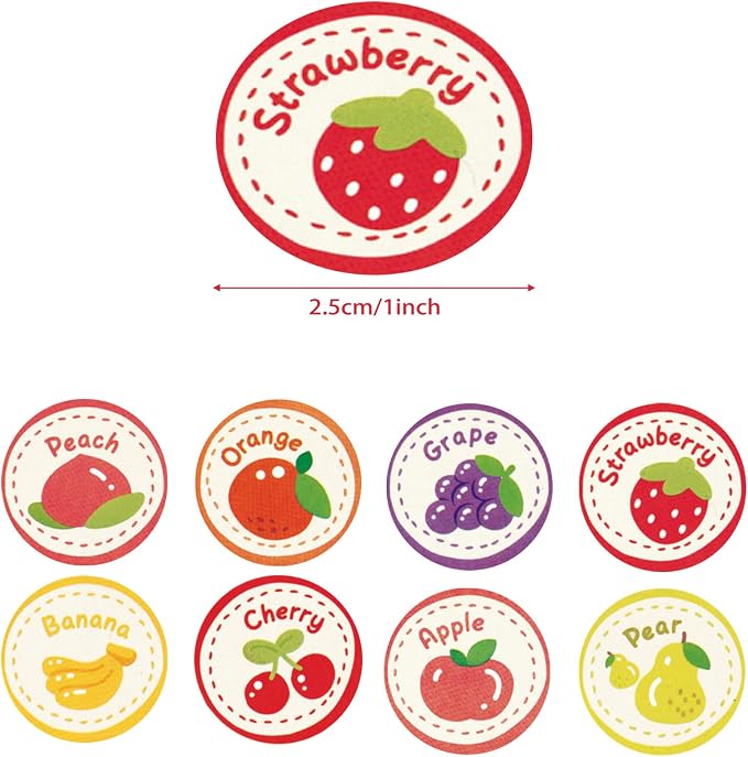 500Pcs Fruit Stickers, Cute 8 Styles 1 Inch Small Peach Orange Banana Cherry Grape Strawberry Apple Pear Sticker Round Roll for Teachers Classroom Rewards Scrapbooking Crafts (Fruit)