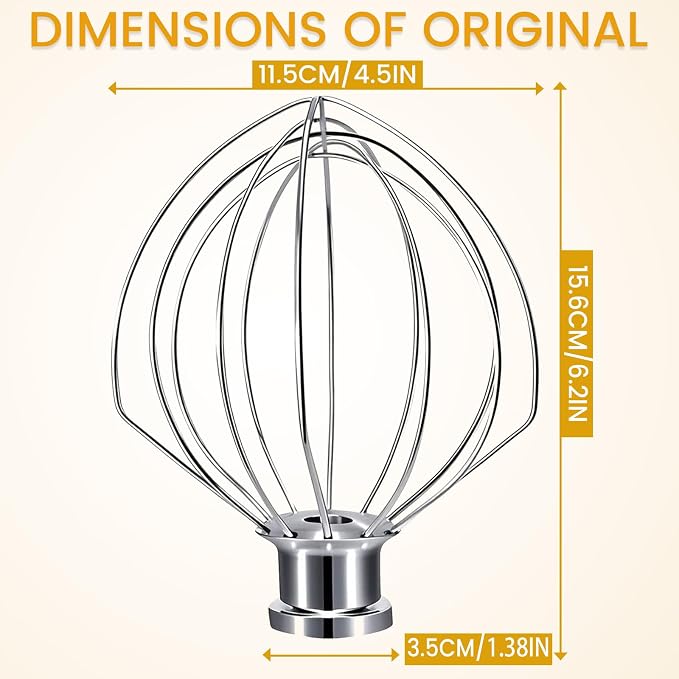 K45WW 6 Wire Whip for 4.5 5 QT KitchenAid Tilt-Head Stand Mixer，Whisk Attachment Fits Kitchen Aid, Compatible with Kitchen Aid Accessories K45, K45SS, KSM90, KSM110, KSM150 (Handwash Only)