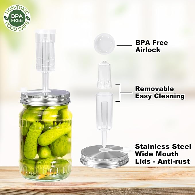 Fermentation Kit 2 Lids 2 Weights for 86MM Wide Jar | Upgraded Airtight Lids, Glass Weights, for Sauerkraut, Pickles,Kimchi,Easy Storage (Jars Not Included)