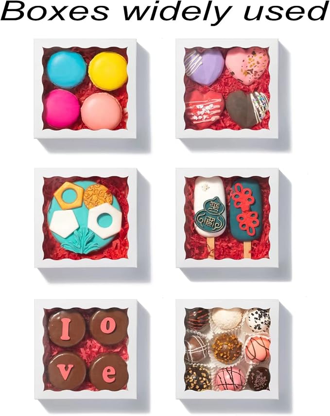 RomanticBaking 100 Pack 5" x 5" x 1 1/5" Cakesickle Boxes for 2 Heart Hot Chocolate Bombs Boxes Treat Box for Cookies,Macaron