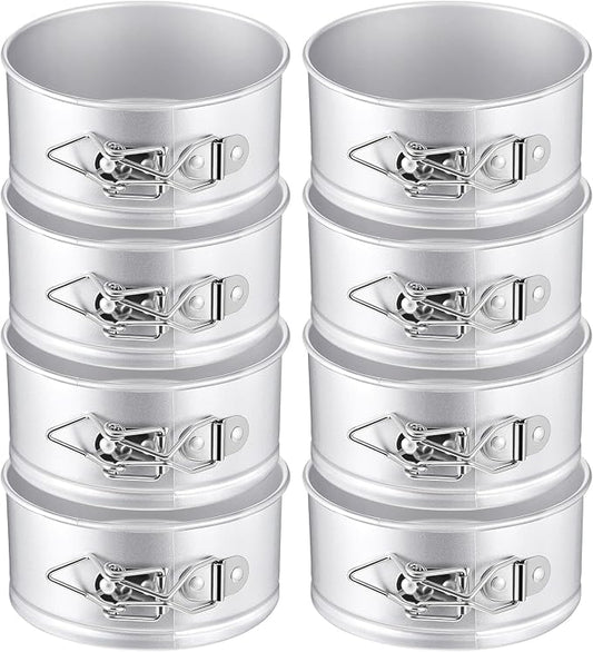 Sunnyray 8 Pcs 4 Inch Springform Pan for Baking Mini Cheesecake Pans with Removable Bottom Nonstick Leakproof Round Cake Mold Spring Form Molds for Mini Cheesecake Pizza and Quiches (Silver)