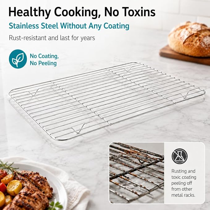 TeamFar Cooling Rack, Stainless Steel Baking Roasting Wire Rack for Cooking, Fits Baking Sheet Pans, Healthy & Firmly Welding, Oven & Dishwasher Safe - Set of 4 (15.3’’/ 11.6’’/ 9.8’’/ 8.7”)