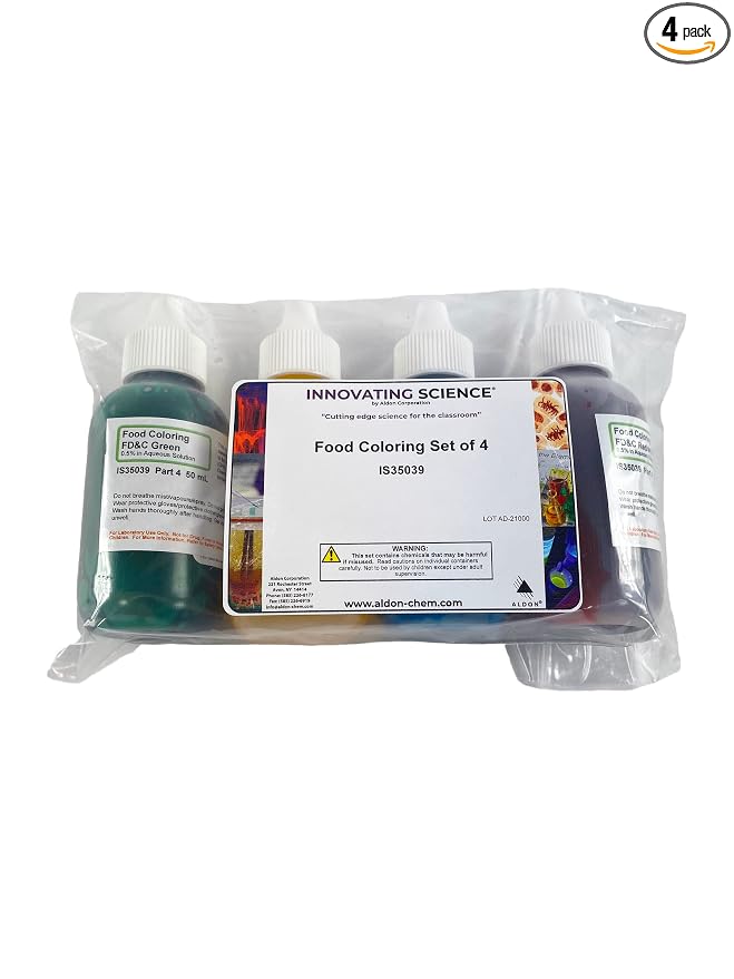 Food Coloring Assortment Set - 4 x 50mL Dropper Bottles - Blue, Yellow, Red, Green - Laboratory & Crafting Use Only - NOT FOR HUMAN CONSUMPTION - The Curated Chemical Collection by Innovating Science