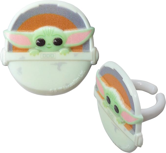 DECOPAC Star Wars The Mandalorian The Child Rings, Cupcake Decorations, Food Safe Cake Toppers – 24 Pack