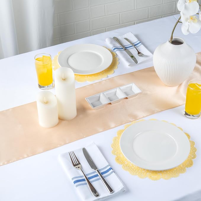 Pastry Tek 12 x 12 Inch Paper Lace Doilies, 100 Disposable Table Doilies - Elegant Lace Finish, Long Lasting, Yellow Paper Doily, for Pastries, Cupcakes, Desserts - Restaurantware
