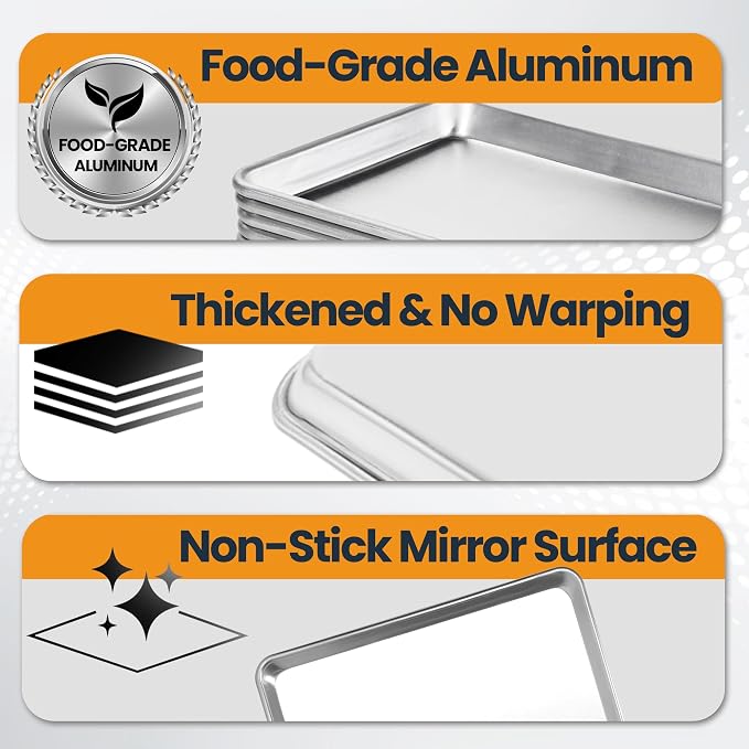 6 Pack Aluminum Baking Sheet Pan, 21 x 15 in | NSF, Aluminum Commercial Cookie Sheets, Non-Stick, Oven Safe Up to 500℉