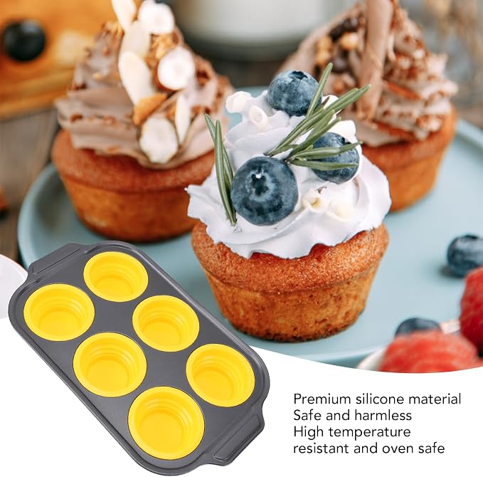 Zerodis Silicone Muffin Pan, Foldable Cupcake Baking Tray Non Stick Cake Maker Tray for Bread Tart Desserts Doughnut (Yellow)