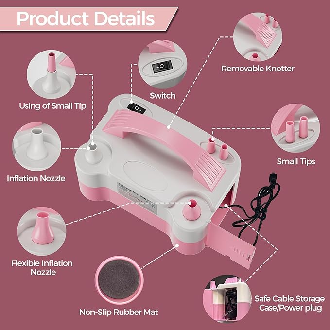 Balloon Pump - Electric Dual Nozzle Air Pump for Balloon, Portable Balloon Blower Save Time and Effort, Balloon Inflator for Parties and Decorations - 110V-120V, 600W