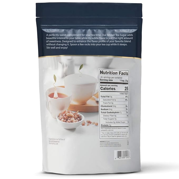 Tea Forte Natural Amber Hue Beet Rock Sugar Crystals for Tea and Coffee, Dissolves Quickly, Vegan and Non-GMO, Resealable 1 Pound Bag