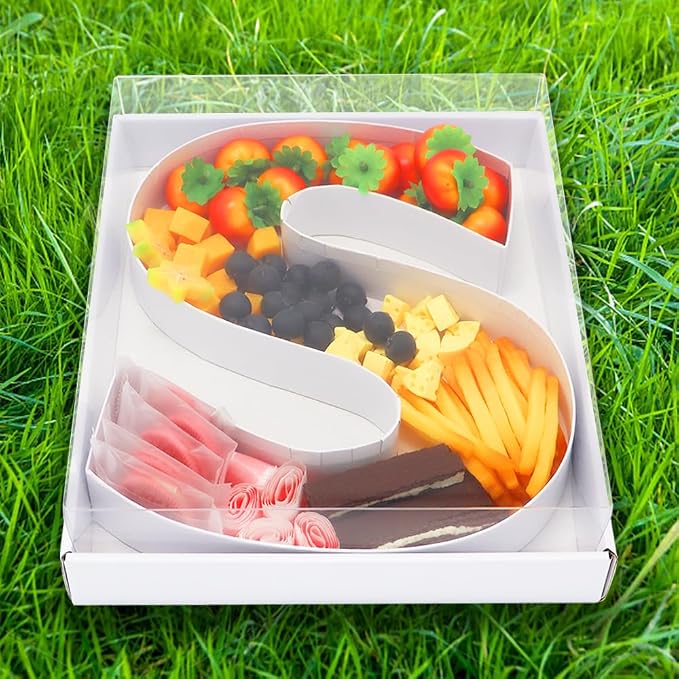 WENPACK 12.5" Cardboard Letter Shaped Mache Decorative Strawberries Fillable Sweets Candy Box with Clear Lid (White, S)