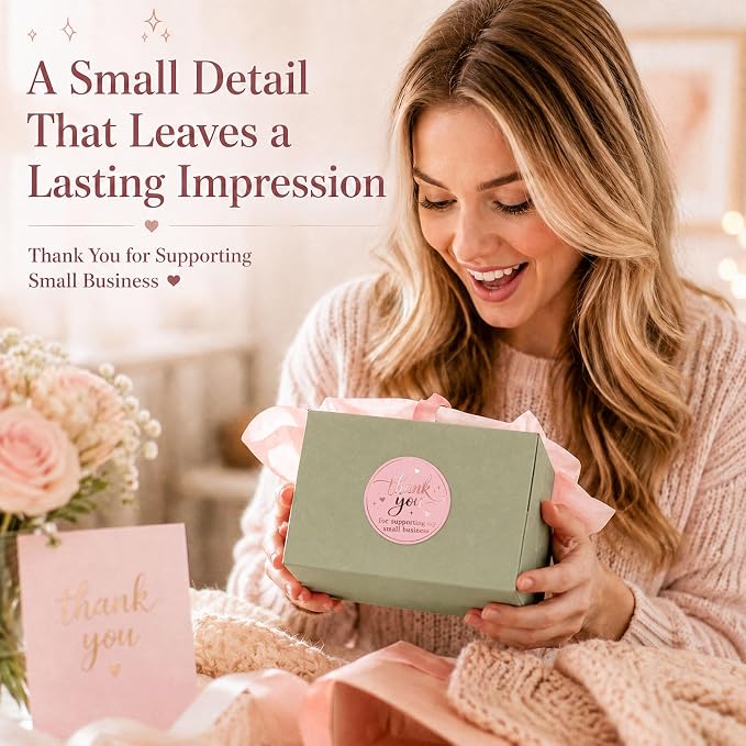 100PCS Thank You for Supporting My Small Business Stickers, Pink Rose Foil Labels for Boutique Packaging, Bakery Boxes, Dessert Treat Bags, Shipping Mailers, Handmade Sellers & Small Shops.1.6 inch