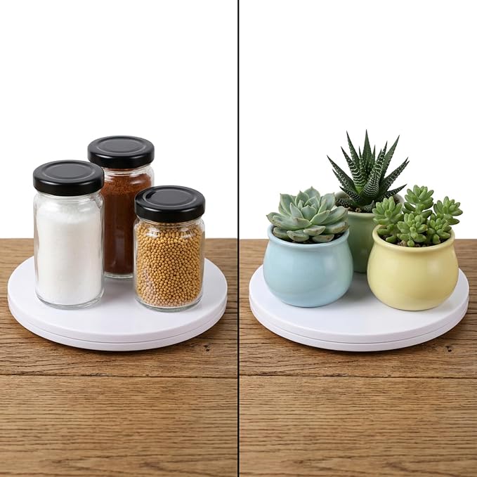 2PCS Lazy Susan Turntable, Small Lazy Susan for Table Top, White Acrylic Rotating Tray with Ball Bearing Turntable Organizer for Cabinet, Spice Rack, Cake Spinner Stand, Kitchen Pantry(360˚ Rotation)