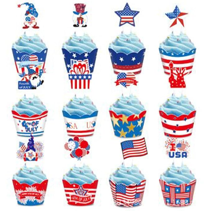 Homipooty Patriotic Sprinkles Edible Red White and Blue Jimmies Sprinkles for Cake Decorating Fourth of July Sprinkles 78g/2.75oz Cookie Cupcake Topper Ice Cream