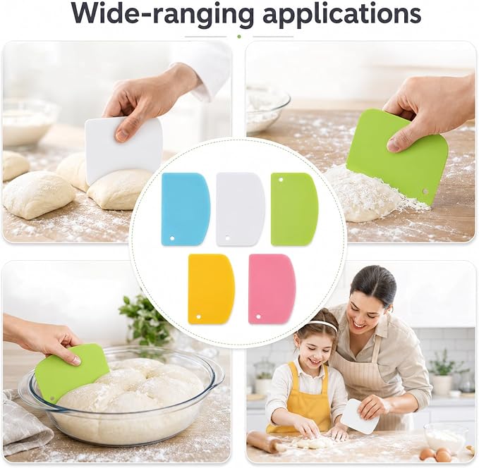 5 Pcs Dough Scraper Flexible Bench Scraper Plastic Bowl Scrapers Multifunctional for Sourdough Bread Dough Cake Baking
