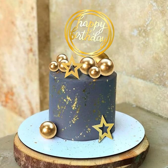 Ball Cake Toppers Simplicity Gold Ball Cake Toppers DIY Cake Insert Topper Foam Cake Balls Baking Decoration for Wedding Anniversary Birthday (Gold)