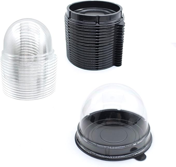 Clear Plastic Mini Cupcake Container,25 PC Desk Pet Containers Mooncake Boxes Muffin Pod Dome Muffin Single Cupcake Holders Individual Cupcake Containers Plastic Disposable (Black, 25pc)