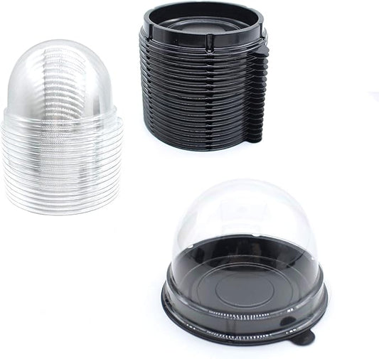 Clear Plastic Mini Cupcake Container,25 PC Desk Pet Containers Mooncake Boxes Muffin Pod Dome Muffin Single Cupcake Holders Individual Cupcake Containers Plastic Disposable (Black, 25pc)