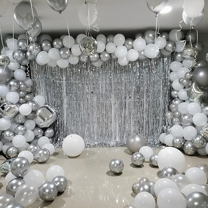Voircoloria 105pcs Metallic Silver Balloons 12inch Party Latex Balloons for Birthday Graduation Baby Shower Wedding Anniversary New Year Party Decorations