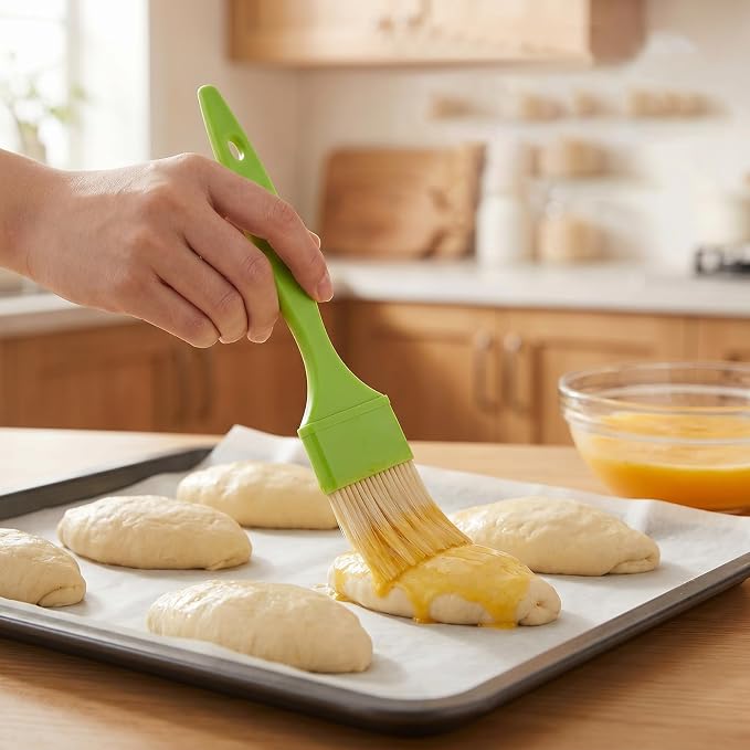 3 Pcs 1/2/3 inch Pastry Brush Set, Bristle Basting Brushes for Cooking, Plastic Handle Butter Brush, Kitchen Brushes for Oil, BBQ Grill, Egg, Butter Sauce, Baking, with Hang Hole Design