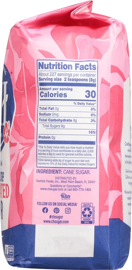 C&H® Granulated Sugar, 4 lb Bag of Premium Pure Cane Sugar (Pack of 2) with Bonus Brand Recipe Card