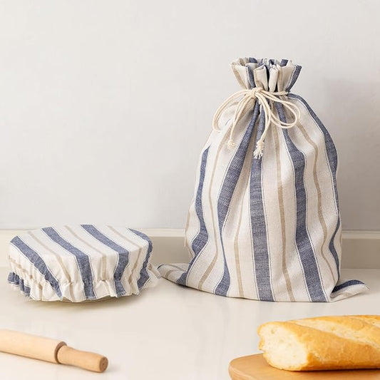 Linen Bread Bag for Homemade Sourdough Bread with Proofing Cover, Reusable Linen Sourdough Bread Storage Bag - Plastic Lined - with Proofing Bowl Cover