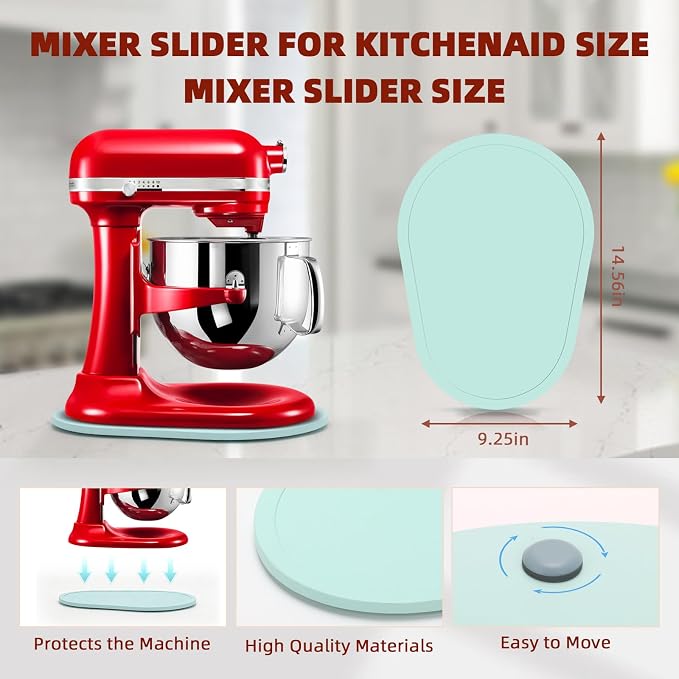 Mixer Slider Compatible with 5.5-8 QT Kitchen Aid Stand Mixers, Kitchen Countertop Storage Mover Sliding Caddy Mixer Slider Mat for Kitchen Aid Stand Mixer Accessories Attachment (Blue)