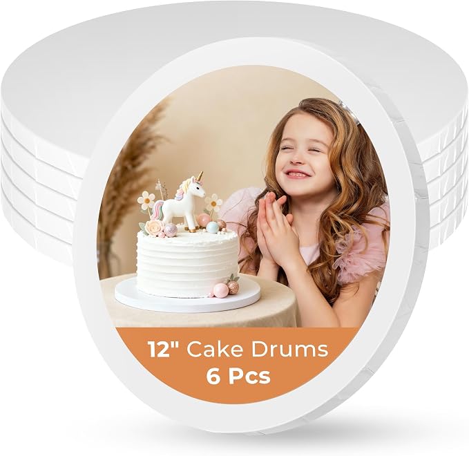 Kootek 6PCS Cake Drums 12 Inch Round, 12in Cake Boards Set, 1/2" Thick Sturdy Cardboard Base for Wedding & Party Desserts, Food Grade for Baking & Decorating, Base para Pastel (White)