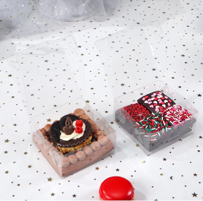 100pcs 4x4x2 Inch Clear Pastry Gift Boxes - Bakery, Cookie, Soap, Donut, Chocolate Covered Strawberries, Truffle, Brownie Cake & Treat Boxes for Party Favors & Wedding