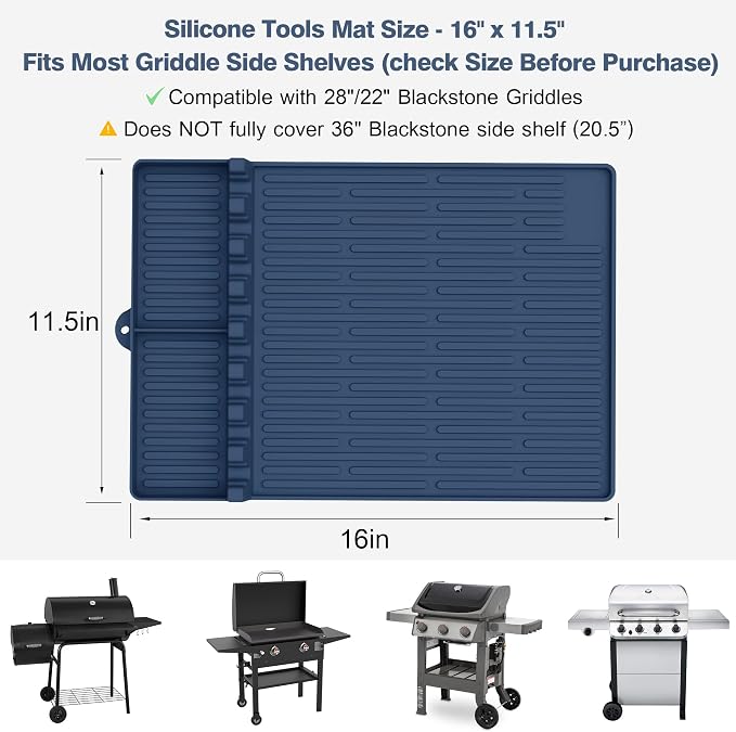 Silicone Griddle Tools Mat for Blackstone - Large Silicone Spatula Mat with Drip Pad - Griddle Mats BBQ Grill Accessories - Blackstone Griddles Accessories, Gifts for Men(Blue)