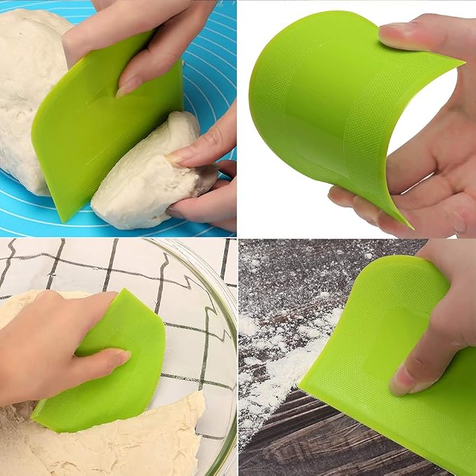 Suanyok Bench Dough Cutter-Flexible Plastic Bowl Scraper,Yellow | Bread/Pastry/Pizza/Flour/Cheese/Food/Vegetable Chopper,Stainless Steel Kitchen Tools,5-Piece Set,Dishwasher Safe
