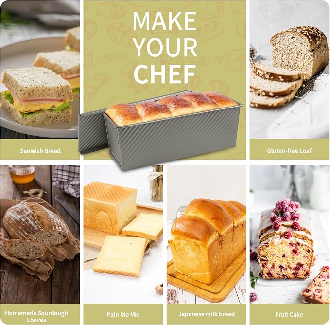 Large Loaf Pan with Lid, 2.2 LB Dough Capacity Loaf Pan, 13 x 5 Inch Baking Mold Non-Stick Bakeware Carbon Steel Bread Toast Mold with Cover for Baking Bread