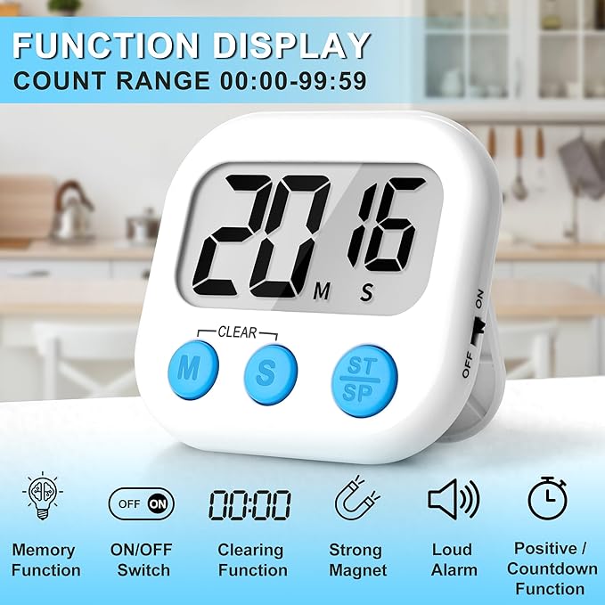 ZILLEEN Classroom Timer for Kids Teachers Digital Timers, Black White 6 Pack