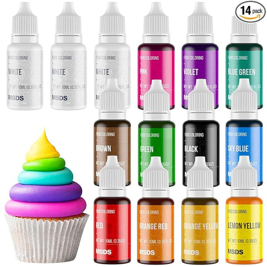 14 Food Coloring Set, Nomeca Liquid Vibrant Food Color Tasteless Food Dye for Baking, Icing, Cake Decorating, Fondant, Easter Egg, Slime Making DIY Supplies Kit - 0.35 Fl. oz (10 ml)/Bottles
