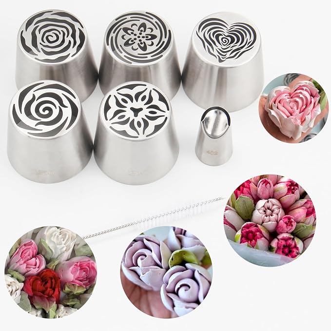 5pack Russian Piping Flower Nozzles Extra Large, Stainless Steel Rose Floral Piping Nozzles for Cake Decorating Icing, Cream Flower Bouquet DIY Cookies, Desserts Baking Tools (XXL, 5B）